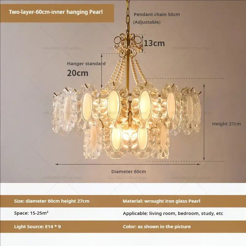 Modern gold crystal chandelier pearl bead living room light