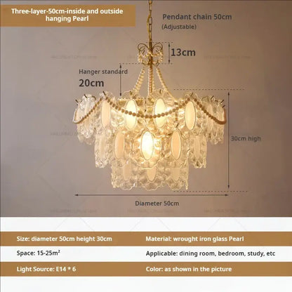 Modern gold crystal chandelier pearl bead living room light