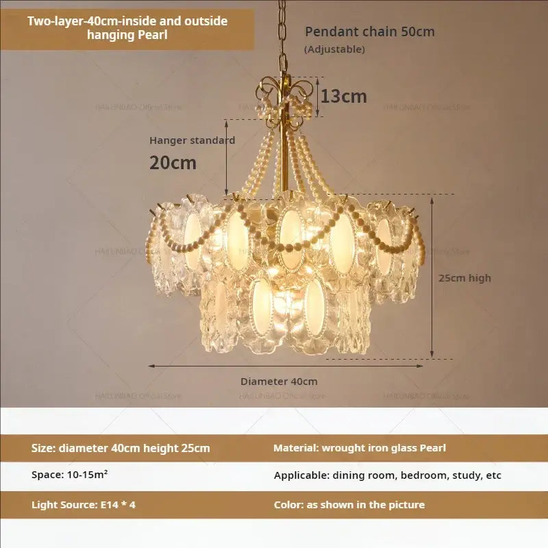 Modern gold crystal chandelier pearl bead living room light