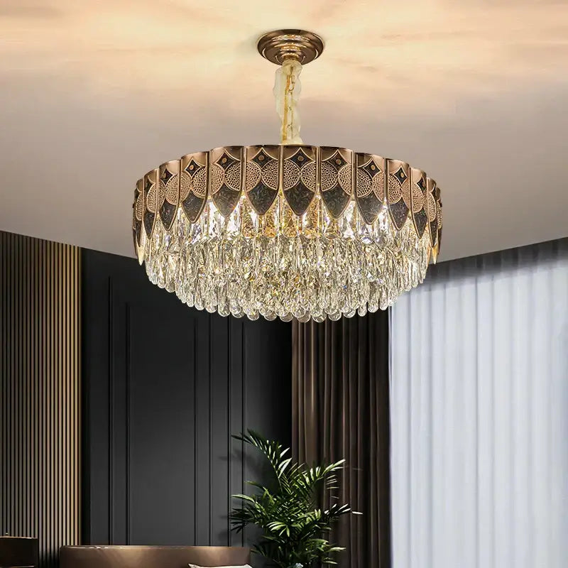 Modern gold geometric crystal chandelier for dining room