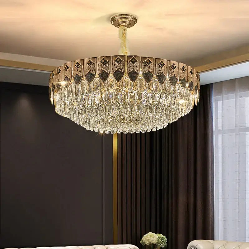 Modern gold geometric crystal chandelier for dining room