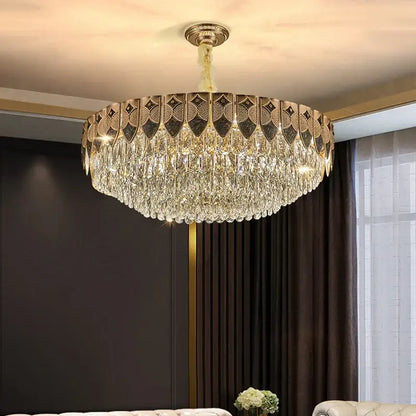 Modern gold geometric crystal chandelier for dining room