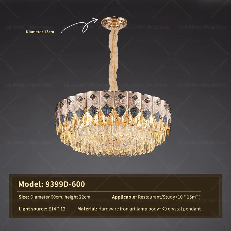 Modern gold geometric crystal chandelier for dining room