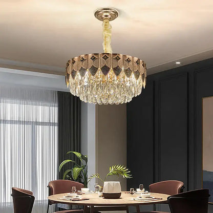 Modern gold geometric crystal chandelier for dining room