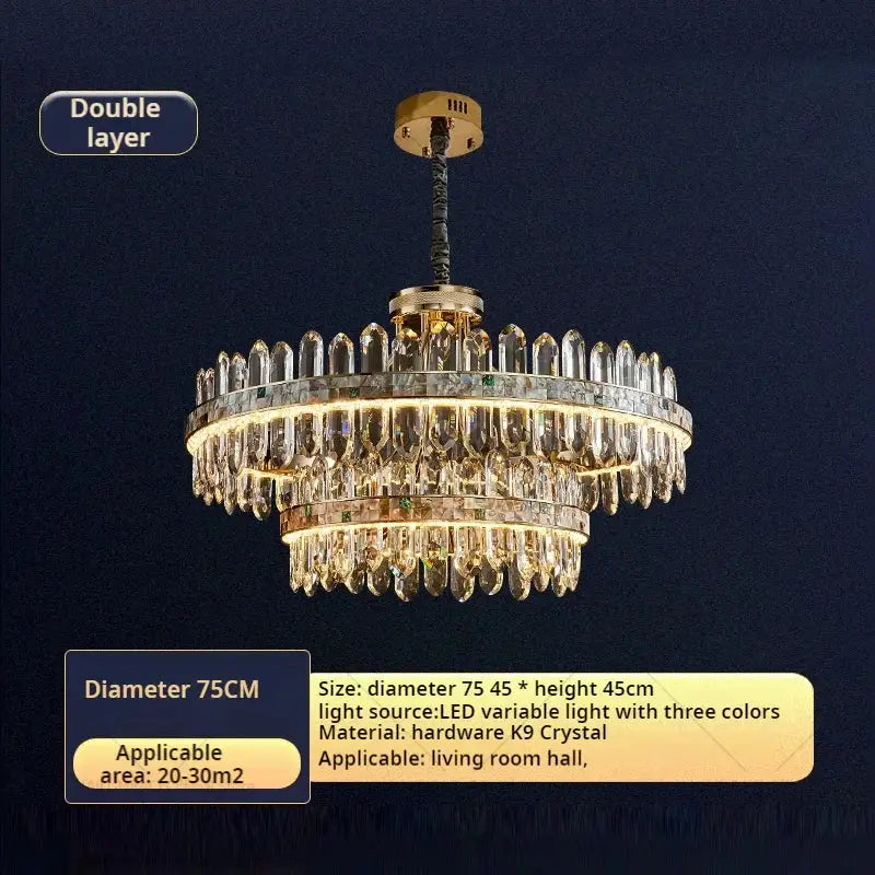 Modern gold two tier crystal chandelier for dining room