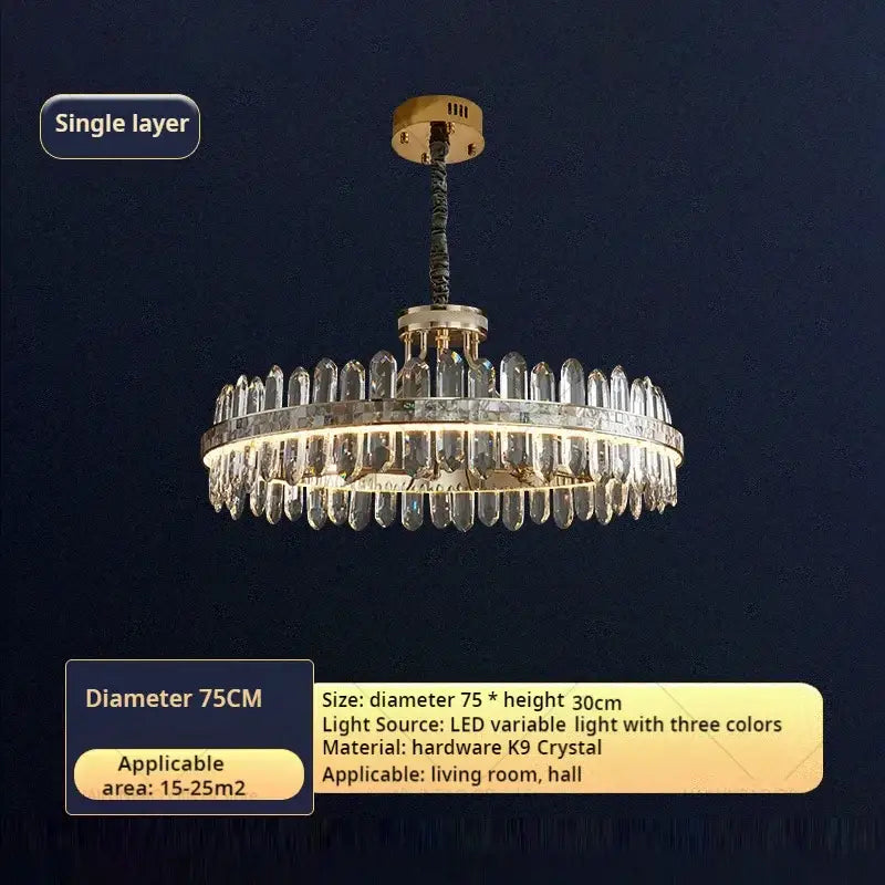 Modern gold two tier crystal chandelier for dining room
