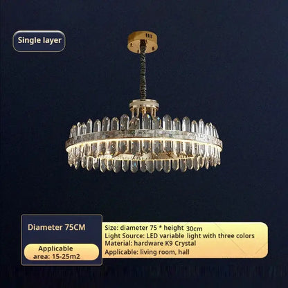 Modern gold two tier crystal chandelier for dining room