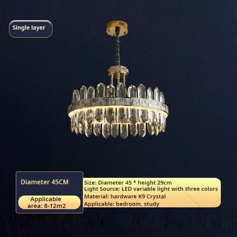 Modern gold two tier crystal chandelier for dining room