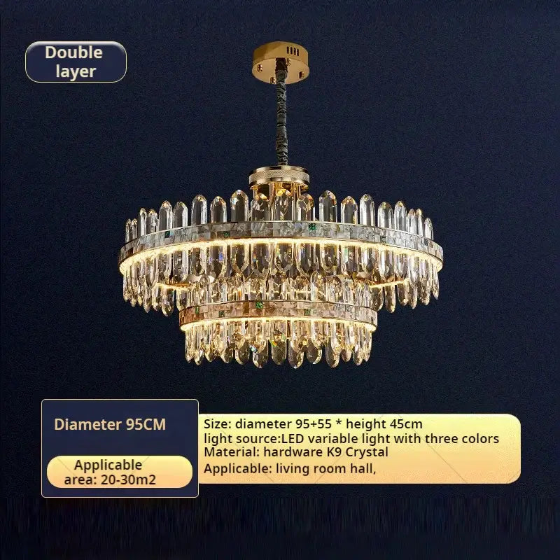 Modern gold two tier crystal chandelier for dining room