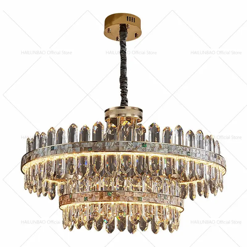 Modern gold two tier crystal chandelier for dining room