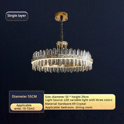 Modern gold two tier crystal chandelier for dining room