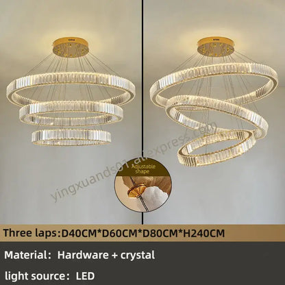 Modern gold spiral crystal chandelier for villa hallway
