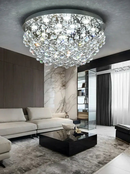 Modern crystal chandelier with glass orbs for living room