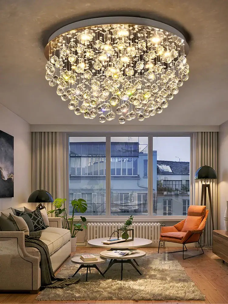 Modern crystal chandelier with glass orbs for living room