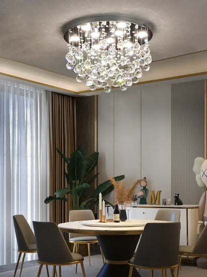 Modern crystal chandelier with glass orbs for living room