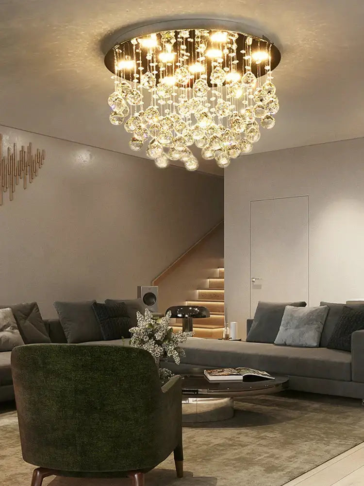 Modern crystal chandelier with glass orbs for living room