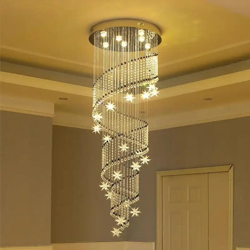 Modern spiral crystal chandelier for living room staircase