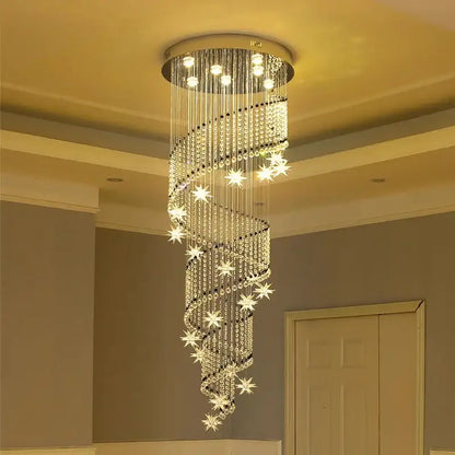 Modern spiral crystal chandelier for living room staircase