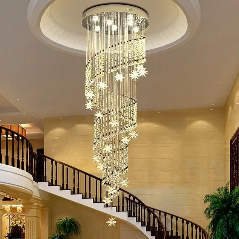 Modern spiral crystal chandelier for living room staircase