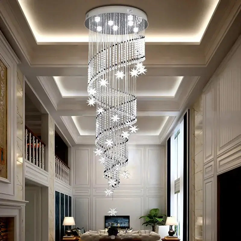 Modern spiral crystal chandelier for living room staircase