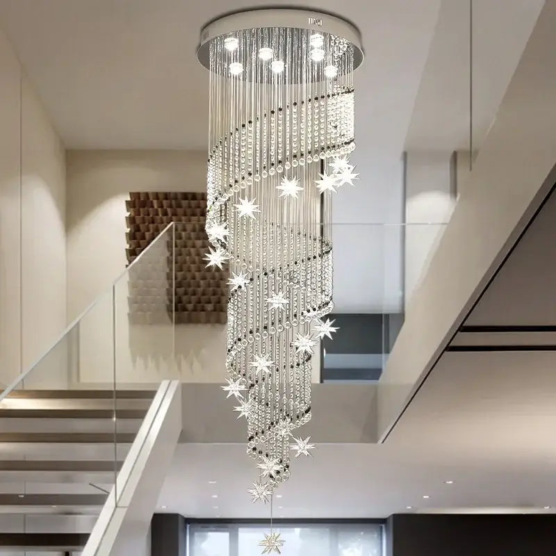 Modern spiral crystal chandelier for living room staircase