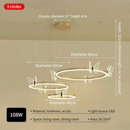 Modern gold butterfly crystal chandelier dining room led light