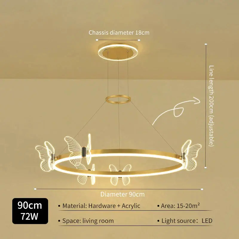 Modern gold butterfly crystal chandelier dining room led light