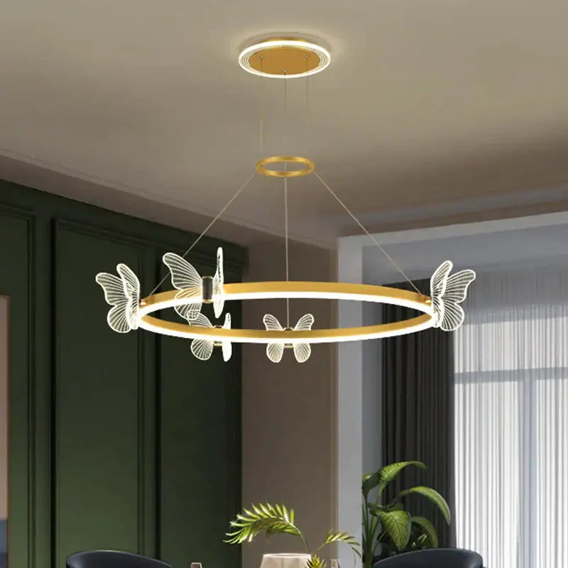 Modern gold butterfly crystal chandelier dining room led light