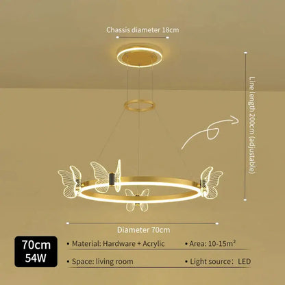 Modern gold butterfly crystal chandelier dining room led light