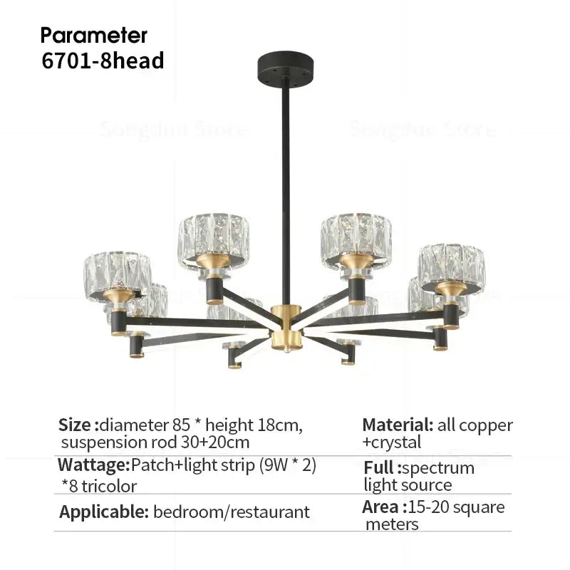 Modern black & gold crystal chandelier for living room