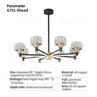 Modern black & gold crystal chandelier for living room