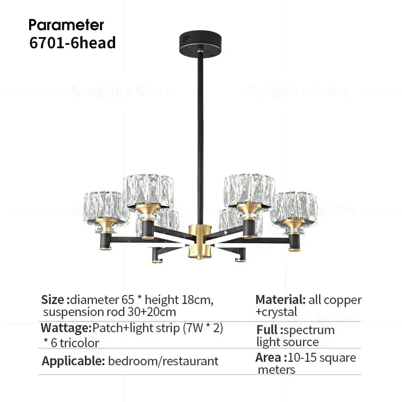 Modern black & gold crystal chandelier for living room