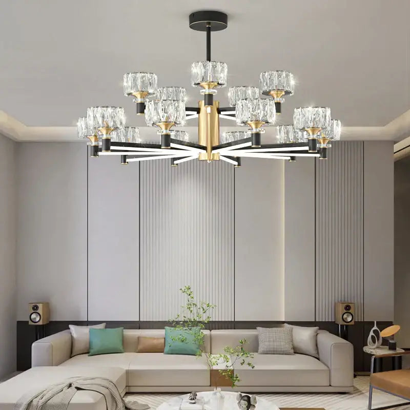 Modern black & gold crystal chandelier for living room
