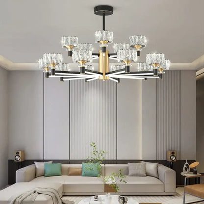 Modern black & gold crystal chandelier for living room