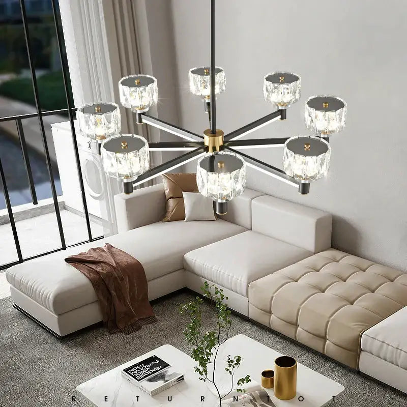 Modern black & gold crystal chandelier for living room