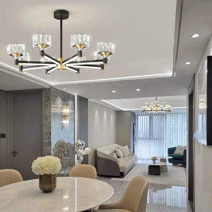 Modern black & gold crystal chandelier for living room
