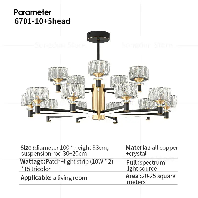 Modern black & gold crystal chandelier for living room