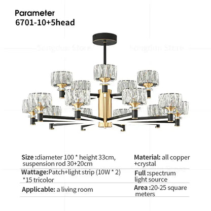 Modern black & gold crystal chandelier for living room