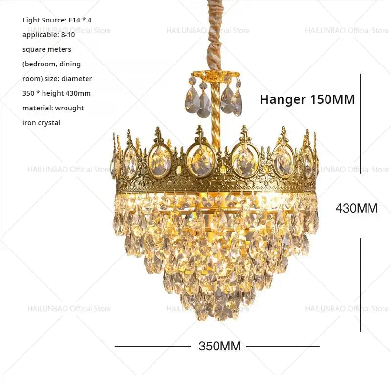 Modern golden crown crystal chandelier for dining room
