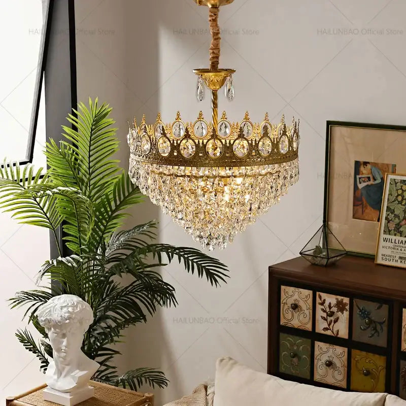 Modern golden crown crystal chandelier for dining room