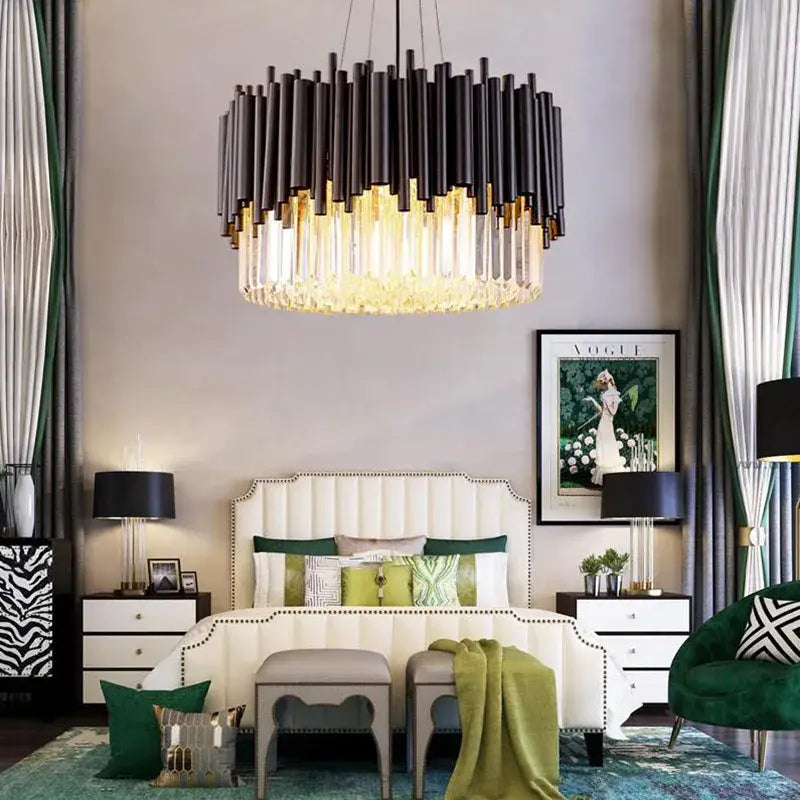 Modern black & gold crystal chandelier for bedroom
