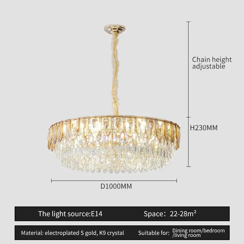 Modern blue & gold crystal chandelier dining room light