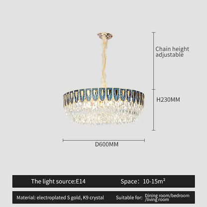 Modern blue & gold crystal chandelier dining room light
