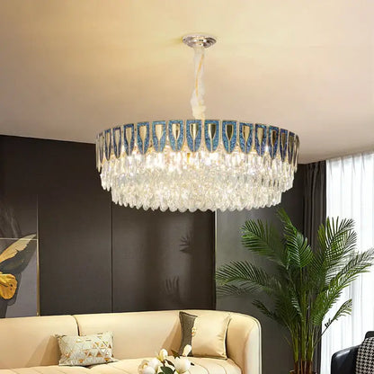 Modern blue & gold crystal chandelier dining room light