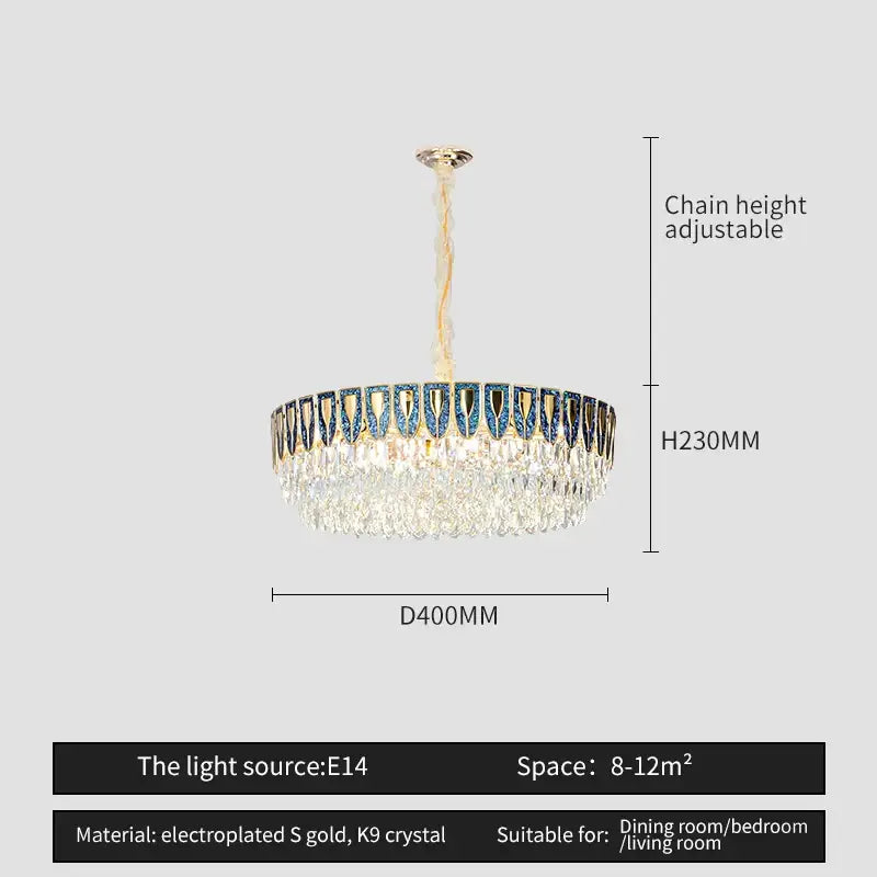 Modern blue & gold crystal chandelier dining room light