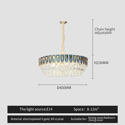 Modern blue & gold crystal chandelier dining room light