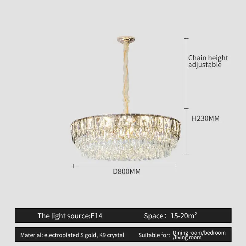 Modern blue & gold crystal chandelier dining room light