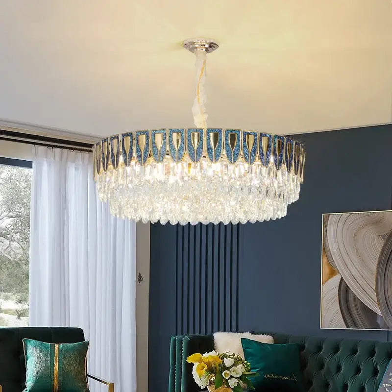 Modern blue & gold crystal chandelier dining room light