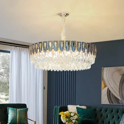 Modern blue & gold crystal chandelier dining room light