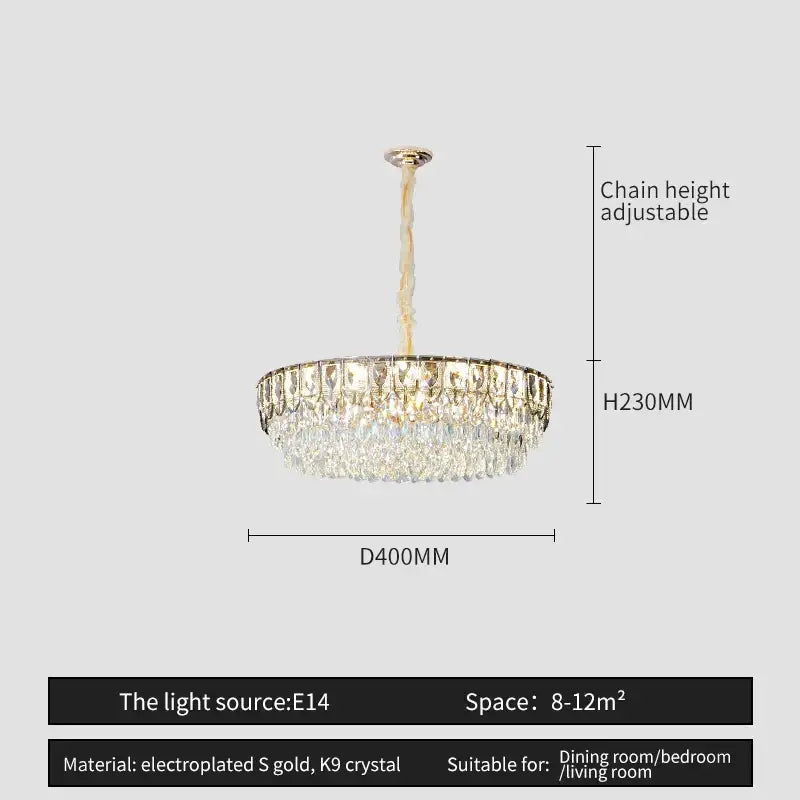 Modern blue & gold crystal chandelier dining room light
